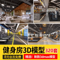 瑜伽馆会所健身房3d模型cad施工图体育器材3Dmax效果图设计素材