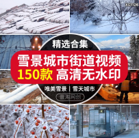 冬季冬天雪景自然风景下雪城市街道高清短视频自媒体抖音剪辑素材