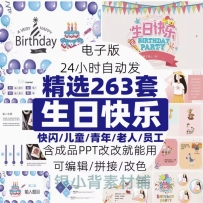 生日ppt模板 员工聚会老人快乐祝寿儿童宝宝百日电子相册制作