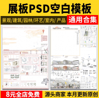 PS展板排版 景观园林建筑规划模板A1A0室内设计环艺PSD分层素材