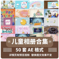 卡通婴儿满月周岁生日快乐AE模板宝宝百日宴百天成长电子相册制作