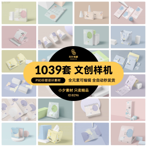 毕业设计作品集小清新VI文创名片书籍布袋PSD智能贴图样机素材