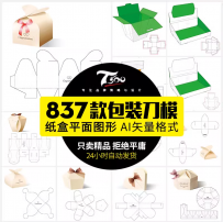 纸盒礼盒包装盒刀版展开图异形纸箱结构刀模效果图设计AI矢量素材