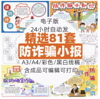 学生预防电信网络校园诈骗宣传手抄报电子小报线稿word模板素材