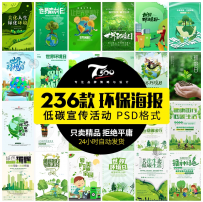 环保保护环境绿色低碳出行文明植树海报PSD分层设计素材模板