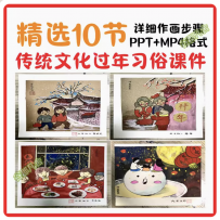 过年习俗传统文化绘画临摹素材少儿童画室美术兴趣班ppt视频课件