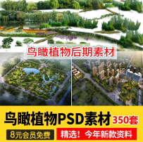 鸟瞰植物PSD分层素材合集景观园林建筑设计后期效果图树木ps花草