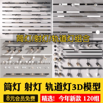 现代轻奢简约轨道灯射灯筒灯3D模型无主灯线性灯带3Dmax素材