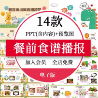 餐前食谱播报PPT模板幼儿园中小大班学生每日营养美食播报员PPT