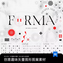 创意潮流抽象趣味笑脸复古不规则曲线几何图形图案AI矢量设计素材