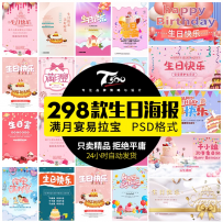 生日海报模板儿童舞会晚会party派对满月生日快乐PSD设计素材展板