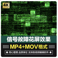 高清4k雪花信号故障扫描花屏黑客代码黑白线条特效背景视频素材